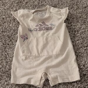 6/$35 Adidas Cream Romper with Butterfly Accents